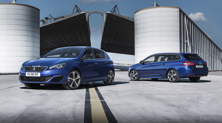 Фото нового хэтчбека и универсала Peugeot 308 GT и 308 SW GT 2014-2015 вид спереди